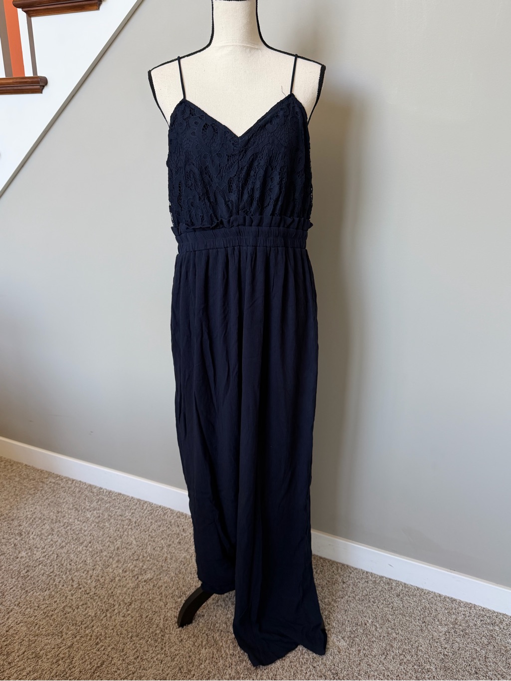 Nwt Maurice’s Navy Lace Bodice Spaghetti Strap Jumpsuit